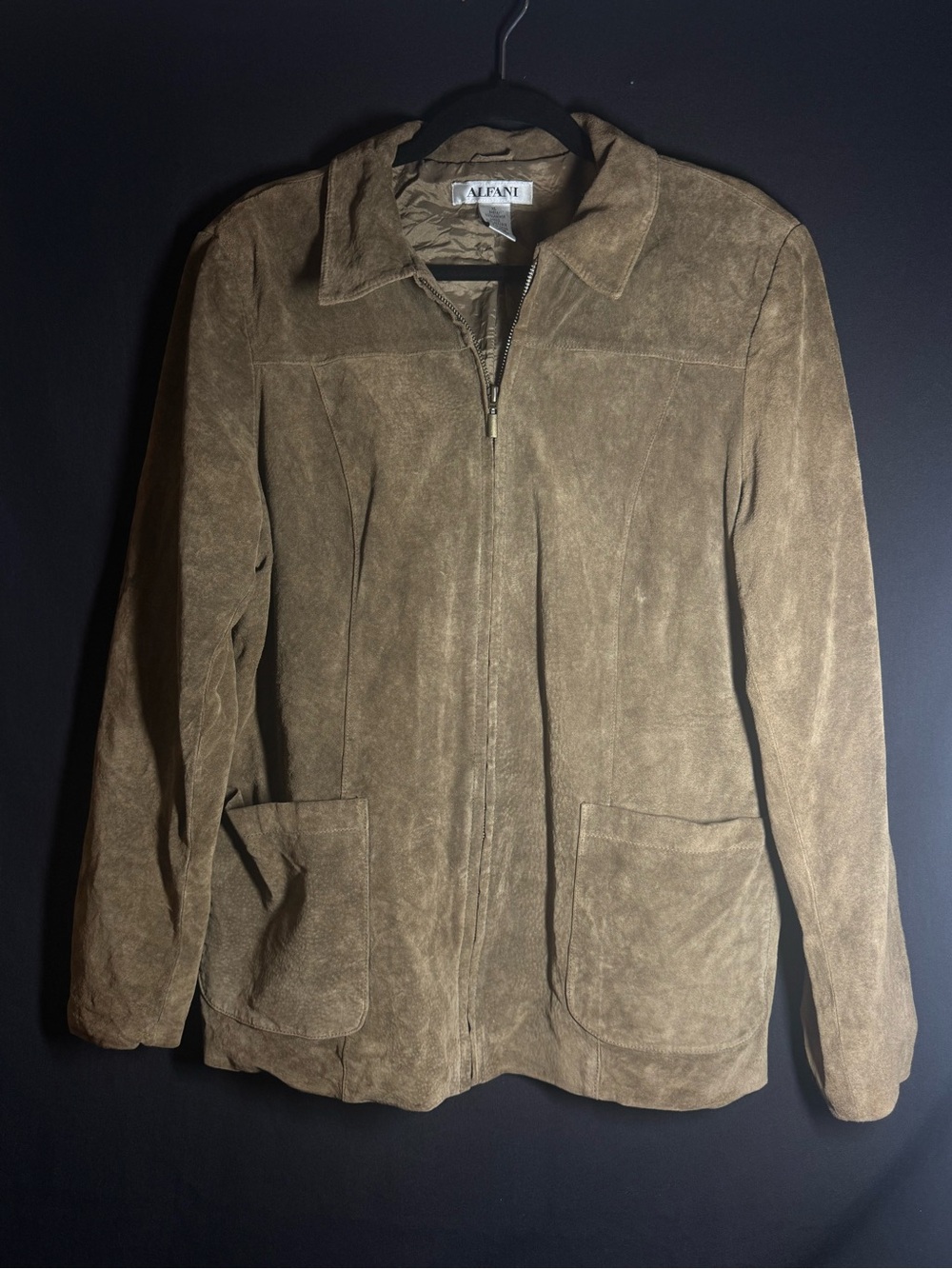 Alfani Olive-Brown Suede Zip Front Jacket